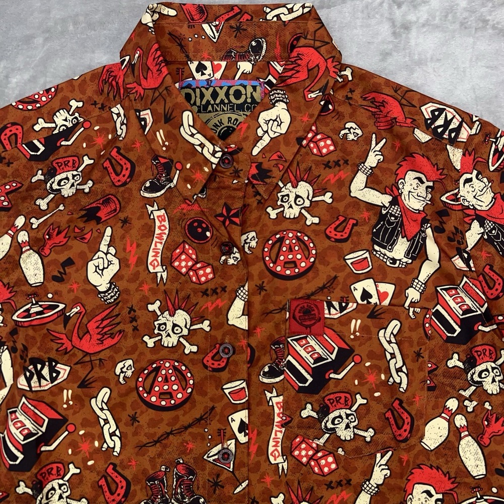 DIXXON Punk Rock Bowling Shirt Women's Medium Short Sleeve Button Festival Party